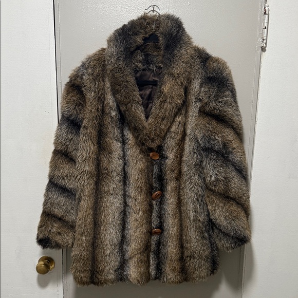 Faux Fur Striped Coat with Button Closure - Picture 1 of 8